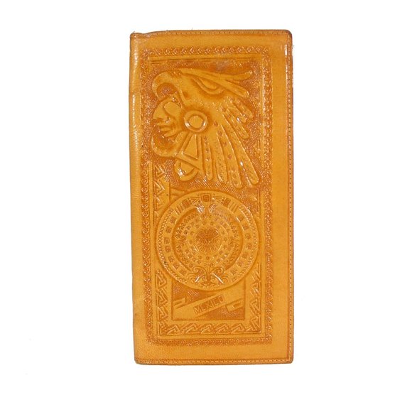 unknown Other - AZTEC Quetzalcoatl /Calendar Vintage Tooled Leather Billfold Wallet - MEXICO